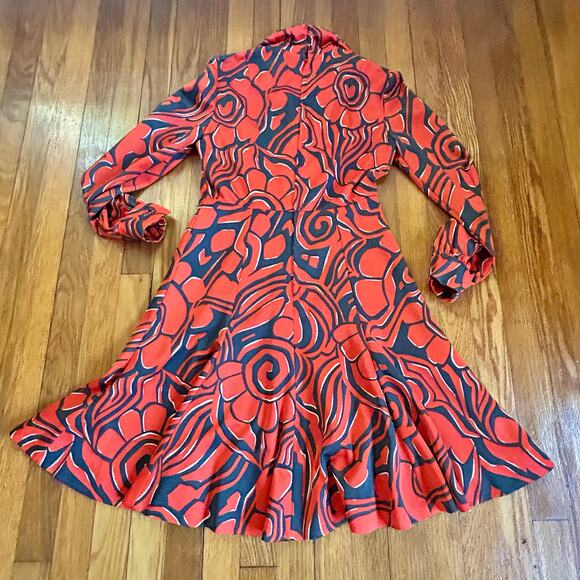 Vintage Eleanor Brenner Couture Orange & Black Mod Print Dress 1970s Size Small - Picture 8 of 16